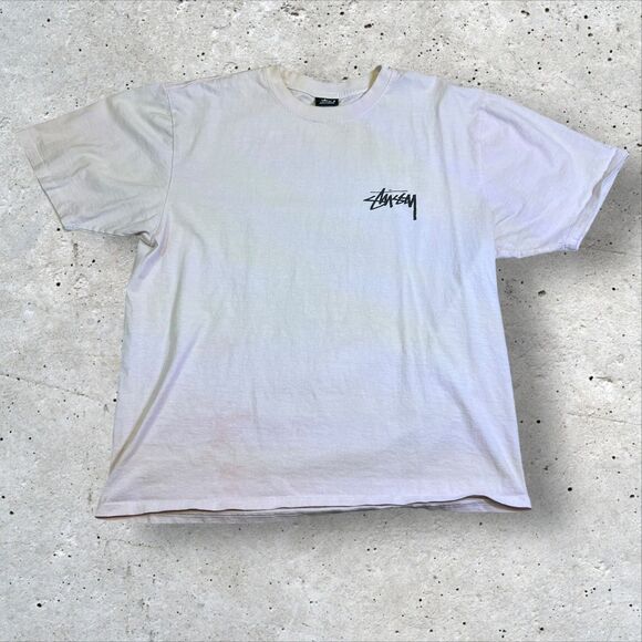 Vtg Stüssy Withered Flower Graphic T-Shirt Size Large White Pink Short Sleeve - Picture 2 of 13